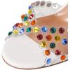 imageFSJ Women Jeweled High Heel Sandals Rhinestones Diamonds Chunky Block Heel Ankle Strap Buckle Open Toe Fashion Party Evening Wedding Dress Shoes Size 415 USColorful