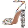imageFSJ Women Jeweled High Heel Sandals Rhinestones Diamonds Chunky Block Heel Ankle Strap Buckle Open Toe Fashion Party Evening Wedding Dress Shoes Size 415 USColorful