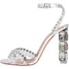 imageFSJ Women Jeweled High Heel Sandals Rhinestones Diamonds Chunky Block Heel Ankle Strap Buckle Open Toe Fashion Party Evening Wedding Dress Shoes Size 415 USSilver