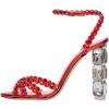 imageFSJ Women Jeweled High Heel Sandals Rhinestones Diamonds Chunky Block Heel Ankle Strap Buckle Open Toe Fashion Party Evening Wedding Dress Shoes Size 415 USRed