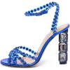 imageFSJ Women Jeweled High Heel Sandals Rhinestones Diamonds Chunky Block Heel Ankle Strap Buckle Open Toe Fashion Party Evening Wedding Dress Shoes Size 415 USBlue