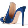 imageFSJ Women Pointed Toe Slide Mule Sandal Slippers Stiletto High Heels Loafers Slip on Backless Shoes 415 M USBlue Chain