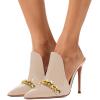 imageFSJ Women Pointed Toe Slide Mule Sandal Slippers Stiletto High Heels Loafers Slip on Backless Shoes 415 M USNude Chain