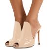 imageFSJ Women Pointed Toe Slide Mule Sandal Slippers Stiletto High Heels Loafers Slip on Backless Shoes 415 M USNude Patent12 Cm