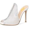 imageFSJ Women Pointed Toe Slide Mule Sandal Slippers Stiletto High Heels Loafers Slip on Backless Shoes 415 M USSilver Mesh