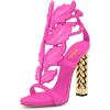 imageFSJ Women Gold Metal Chain Thick High Heel Sandals Open Toe Strappy Ankle Buckle Strap Slingback Ladies Comfy Summer Dress Shoes Size 415 USFuchsia Flame