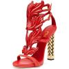 imageFSJ Women Gold Metal Chain Thick High Heel Sandals Open Toe Strappy Ankle Buckle Strap Slingback Ladies Comfy Summer Dress Shoes Size 415 USRed Flame