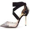 imageFSJ Women High Heel Ankle Strap Sandals Pointed Toe Rivets Pumps PVC Club Dress Shoes with Studs Fashion Size 415 USSnake Print