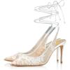 imageFSJ Women High Heel Ankle Strap Sandals Pointed Toe Rivets Pumps PVC Club Dress Shoes with Studs Fashion Size 415 USWhite Mesh