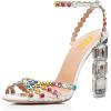 imageFSJ Women Jeweled High Heel Sandals Rhinestones Diamonds Chunky Block Heel Ankle Strap Buckle Open Toe Fashion Party Evening Wedding Dress Shoes Size 415 USColorful