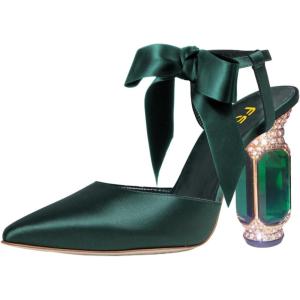 imageFSJ Women Ankle Strap High Heel Sandals Pointed Toe Bow DOrsay Pumps Crystal Chunky Heel Party Dress Shoes Size 416 USGreen