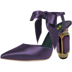 imageFSJ Women Ankle Strap High Heel Sandals Pointed Toe Bow DOrsay Pumps Crystal Chunky Heel Party Dress Shoes Size 416 USPurple