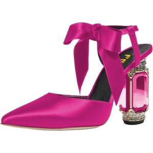 imageFSJ Women Ankle Strap High Heel Sandals Pointed Toe Bow DOrsay Pumps Crystal Chunky Heel Party Dress Shoes Size 416 USViolet Red