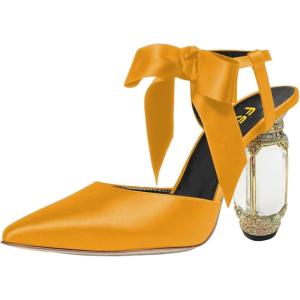 imageFSJ Women Ankle Strap High Heel Sandals Pointed Toe Bow DOrsay Pumps Crystal Chunky Heel Party Dress Shoes Size 416 USYellow