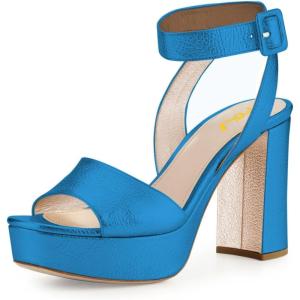 imageFSJ Women Comfortable Chunky Heel Platform Sandal Ankle Strap Open Toe Buckle Shoes Size 415 USBlue
