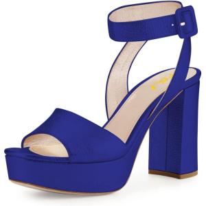 imageFSJ Women Comfortable Chunky Heel Platform Sandal Ankle Strap Open Toe Buckle Shoes Size 415 USDarkblue