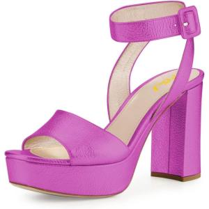 imageFSJ Women Comfortable Chunky Heel Platform Sandal Ankle Strap Open Toe Buckle Shoes Size 415 USFuchsia