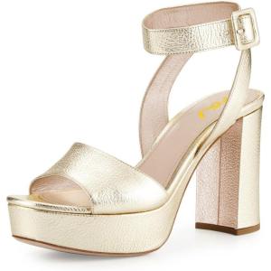 imageFSJ Women Comfortable Chunky Heel Platform Sandal Ankle Strap Open Toe Buckle Shoes Size 415 USGold