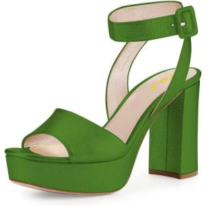 imageFSJ Women Comfortable Chunky Heel Platform Sandal Ankle Strap Open Toe Buckle Shoes Size 415 USGreen