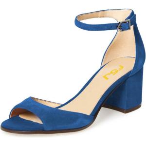 imageFSJ Women Elegant Ankle Strap Sandals Low Chunky Heels Pumps Peep Toe Comfort Shoes Size 613 USBlue