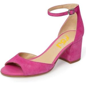imageFSJ Women Elegant Ankle Strap Sandals Low Chunky Heels Pumps Peep Toe Comfort Shoes Size 613 USFuchsia