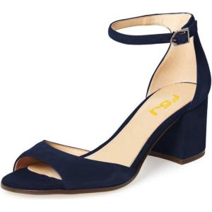 imageFSJ Women Elegant Ankle Strap Sandals Low Chunky Heels Pumps Peep Toe Comfort Shoes Size 613 USNavy