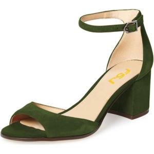 imageFSJ Women Elegant Ankle Strap Sandals Low Chunky Heels Pumps Peep Toe Comfort Shoes Size 613 USOlive