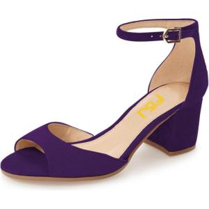 imageFSJ Women Elegant Ankle Strap Sandals Low Chunky Heels Pumps Peep Toe Comfort Shoes Size 613 USPurple