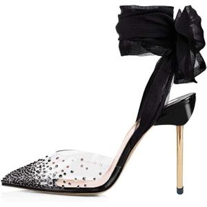 imageFSJ Women High Heel Ankle Strap Sandals Pointed Toe Rivets Pumps PVC Club Dress Shoes with Studs Fashion Size 415 USBlack2
