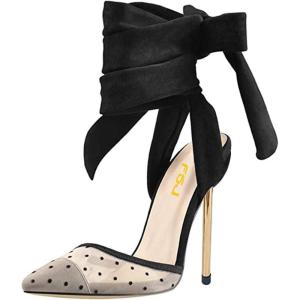 imageFSJ Women High Heel Ankle Strap Sandals Pointed Toe Rivets Pumps PVC Club Dress Shoes with Studs Fashion Size 415 USBlackmesh