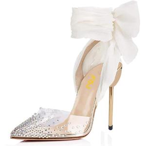 imageFSJ Women High Heel Ankle Strap Sandals Pointed Toe Rivets Pumps PVC Club Dress Shoes with Studs Fashion Size 415 USGold