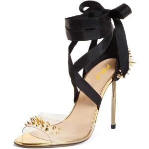 imageFSJ Women High Heel Ankle Strap Sandals Pointed Toe Rivets Pumps PVC Club Dress Shoes with Studs Fashion Size 415 USGold2
