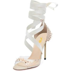 imageFSJ Women High Heel Ankle Strap Sandals Pointed Toe Rivets Pumps PVC Club Dress Shoes with Studs Fashion Size 415 USGrey