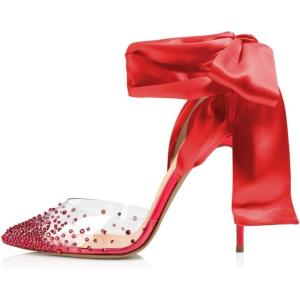 imageFSJ Women High Heel Ankle Strap Sandals Pointed Toe Rivets Pumps PVC Club Dress Shoes with Studs Fashion Size 415 USRed