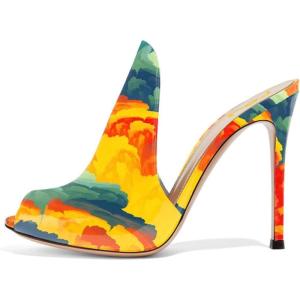 imageFSJ Women Pointed Toe Slide Mule Sandal Slippers Stiletto High Heels Loafers Slip on Backless Shoes 415 M USPainting