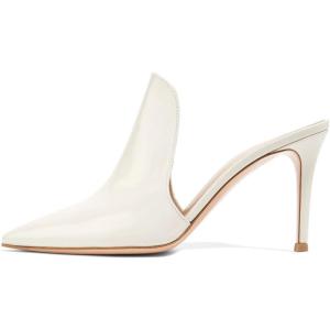 imageFSJ Women Pointed Toe Slide Mule Sandal Slippers Stiletto High Heels Loafers Slip on Backless Shoes 415 M USWhite8 Cm