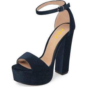 imageFSJ Women Sexy Ankle Strap Platform Sandal Chunky High Heel Open Toe Summer Shoe Size 415 M USDark Blue