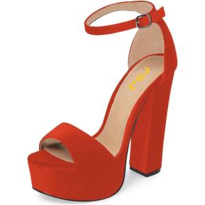 imageFSJ Women Sexy Ankle Strap Platform Sandal Chunky High Heel Open Toe Summer Shoe Size 415 M USRed