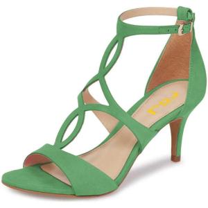 imageFSJ Women Strappy Ankle Strap Sandals Open Toe High Heel Caged Cutout Fashion Ladies Summer Casual Shoes Size 415 USGreen