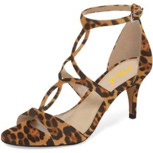 imageFSJ Women Strappy Ankle Strap Sandals Open Toe High Heel Caged Cutout Fashion Ladies Summer Casual Shoes Size 415 USLeopard