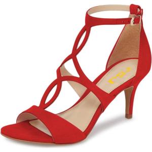 imageFSJ Women Strappy Ankle Strap Sandals Open Toe High Heel Caged Cutout Fashion Ladies Summer Casual Shoes Size 415 USRed