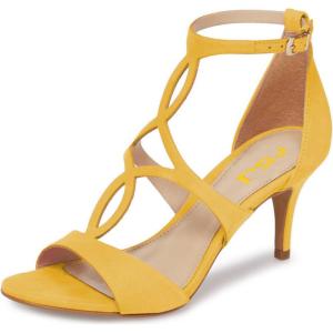 imageFSJ Women Strappy Ankle Strap Sandals Open Toe High Heel Caged Cutout Fashion Ladies Summer Casual Shoes Size 415 USYellow