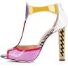 imageFSJ Women Multicolor Sandals Gold Metal Chain Thick High Heel Open Peep Toe T Strappy Ankle Strap Back Zipper Ladies Comfy Summer Dress Shoes 415 USPink White