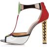 imageFSJ Women Multicolor Sandals Gold Metal Chain Thick High Heel Open Peep Toe T Strappy Ankle Strap Back Zipper Ladies Comfy Summer Dress Shoes 415 USWhite Red