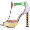 imageFSJ Women Multicolor Sandals Gold Metal Chain Thick High Heel Open Peep Toe T Strappy Ankle Strap Back Zipper Ladies Comfy Summer Dress Shoes 415 USYellow Purple