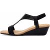 imageFSJ Women Open Toe Low Wedge Heel Sandals TStrap Comfy Padded Sole Ankle Strap Casual Beach Travel Summer Sandals Size 415 USBlack