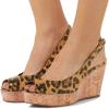 imageFSJ Women Peep Toe High Heel Wedge Sandals Slip on Cork Pumps Slingback Platform Slide Casual Party Dress Shoes Size 415 USLeopard