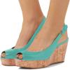 imageFSJ Women Peep Toe High Heel Wedge Sandals Slip on Cork Pumps Slingback Platform Slide Casual Party Dress Shoes Size 415 USTurquoise