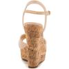 imageFSJ Women Peep Toe Platform Sandals Cork Wedge High Heel Ankle Strap Summer Party Pump Shoes Size 415 USNude