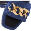 imageFSJ Women Sexy Square Open Toe Comfortable Flat Thick Sole Cushion Sandals Fashion Gold Chain Style Slip On Slides Checkered Strap Studded Daily Ladies Summer Shoes Size 415 USBlue